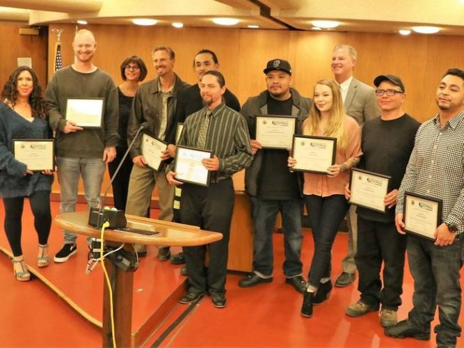 Chief Mike Daly pictured here with Wall of Change graduates from Marin County Probation