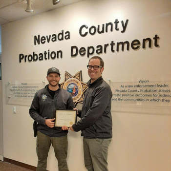 Photo caption: (Left to right) Aaron Carver, Probation's Sworn Officer of the Year, and Chief Probation Officer Jeff Goldman.