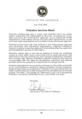 Governor Newsom Proclamation for Probation Services Week 2020